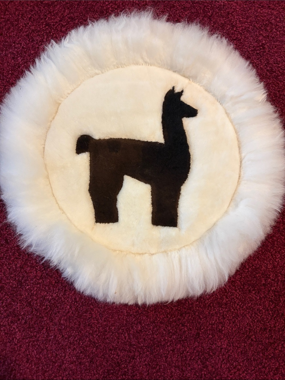 Round Alpaca Rug. Seat Cover with Llama Silhouette